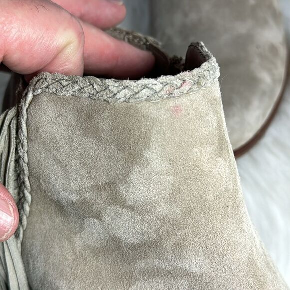 Sam Edelman Paige Taupe Suede Fringe Detail Booties Sz 6.5 - Picture 7 of 8